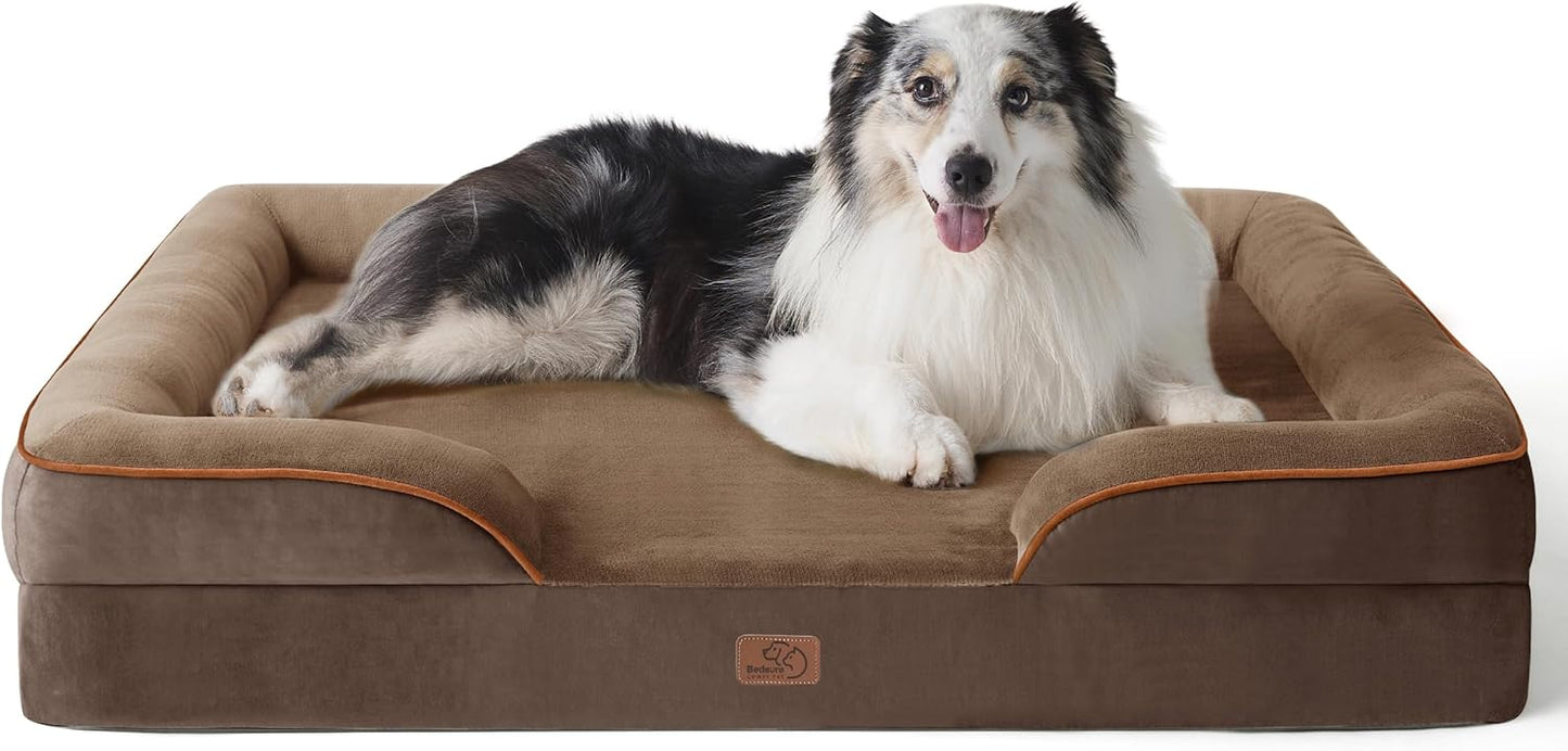 Bedsure Dog Sofa Bed Extra Large - Washable Orthopedic Dog Beds and Couch with Removable Flannel Zipper Cover, XL Plus Waterproof Human Dog Bed for Adults, Squre Pet Bed