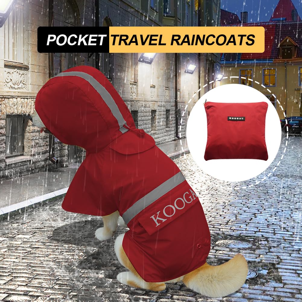 KOOGAL Waterproof Dog Raincoat with Hood Reflective Design with Leash Hole, Adjustable Reflective Jacket,Rain Poncho, Breathable and Lightweight, Suitable for Rainy Day Walking