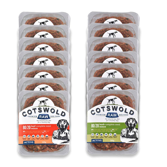 Cotswold RAW Raw Dog Food, Active 80/20 Mince, Adult Dog Food, BARF Premium British Meat Raw for All Dogs, Frozen Meal, Chicken and Turkey Mince - 7kg