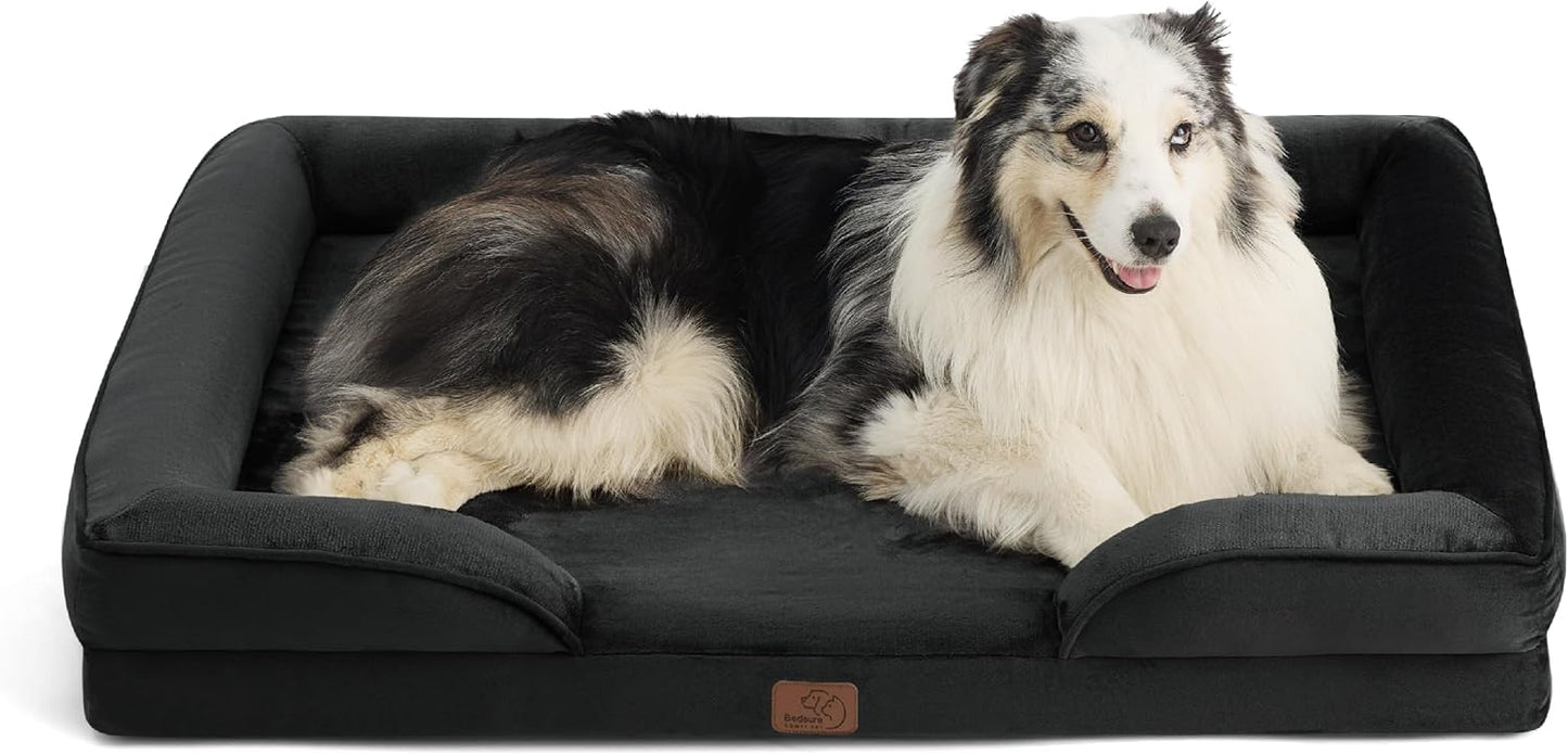 Bedsure Dog Sofa Bed Extra Large - Washable Orthopedic Dog Beds and Couch with Removable Flannel Zipper Cover, XL Plus Waterproof Human Dog Bed for Adults, Squre Pet Bed