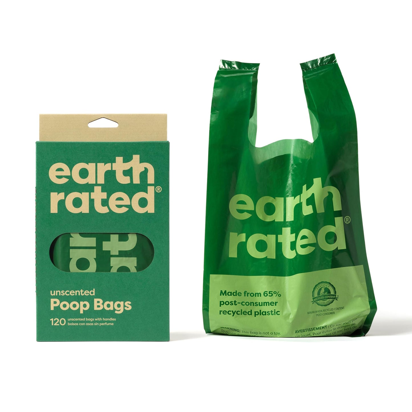 Earth Rated Dog Poop Bags with Tie Handles on Refill Rolls, Extra Wide, Easy-Tie Opening, Guaranteed Leak-Proof, Unscented, 105 Count