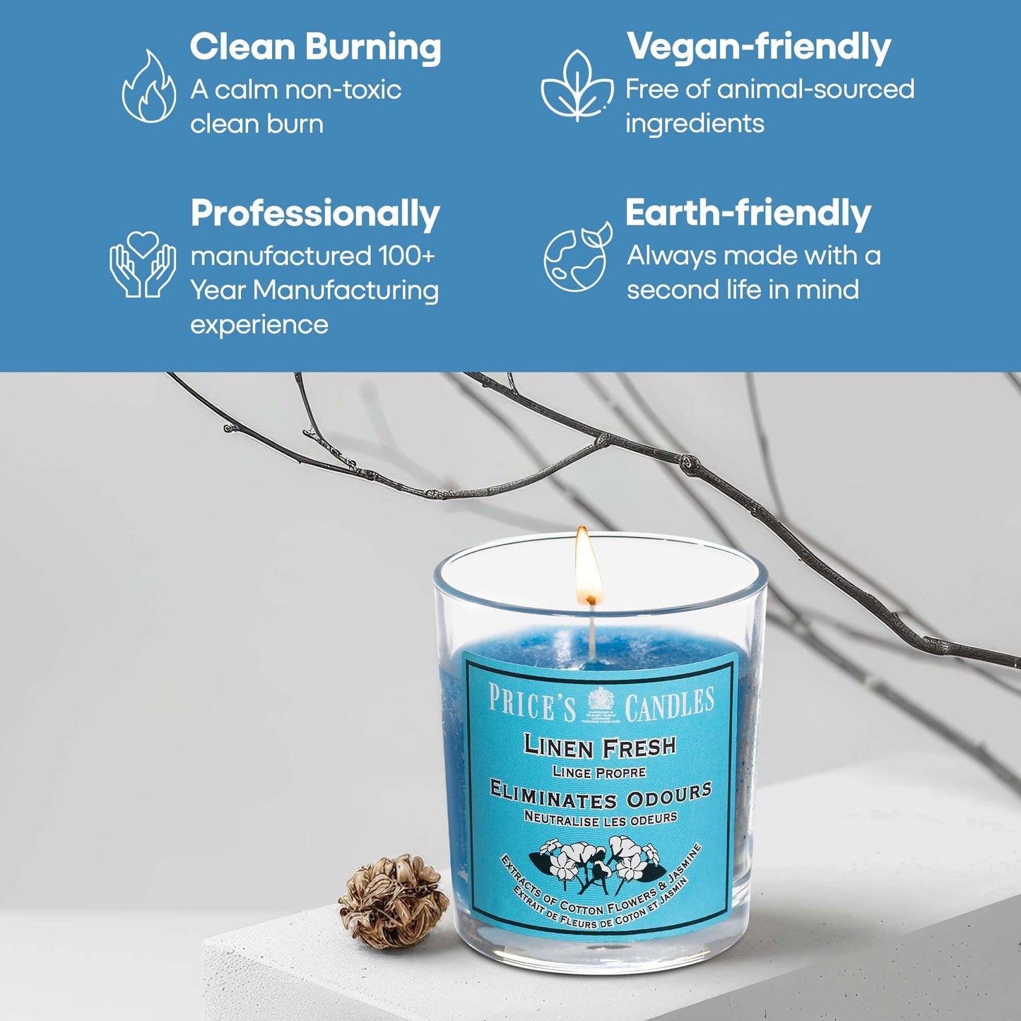Price's - Household Pet Jar Candle - Odour Eliminating Candle - Made With Orange, Lemon & Thyme Extracts - Clean, Fresh, Quality Fragrance - Long Lasting Scent