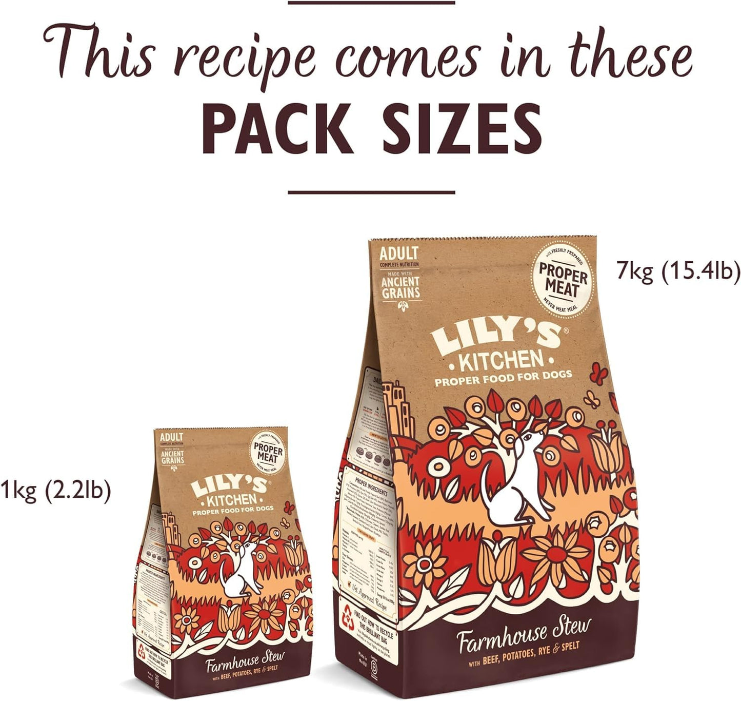 Lily’s Kitchen Made with Natural Ingredients Adult Dry Dog Food Beef Stew with Ancient Grains 1kg Bag