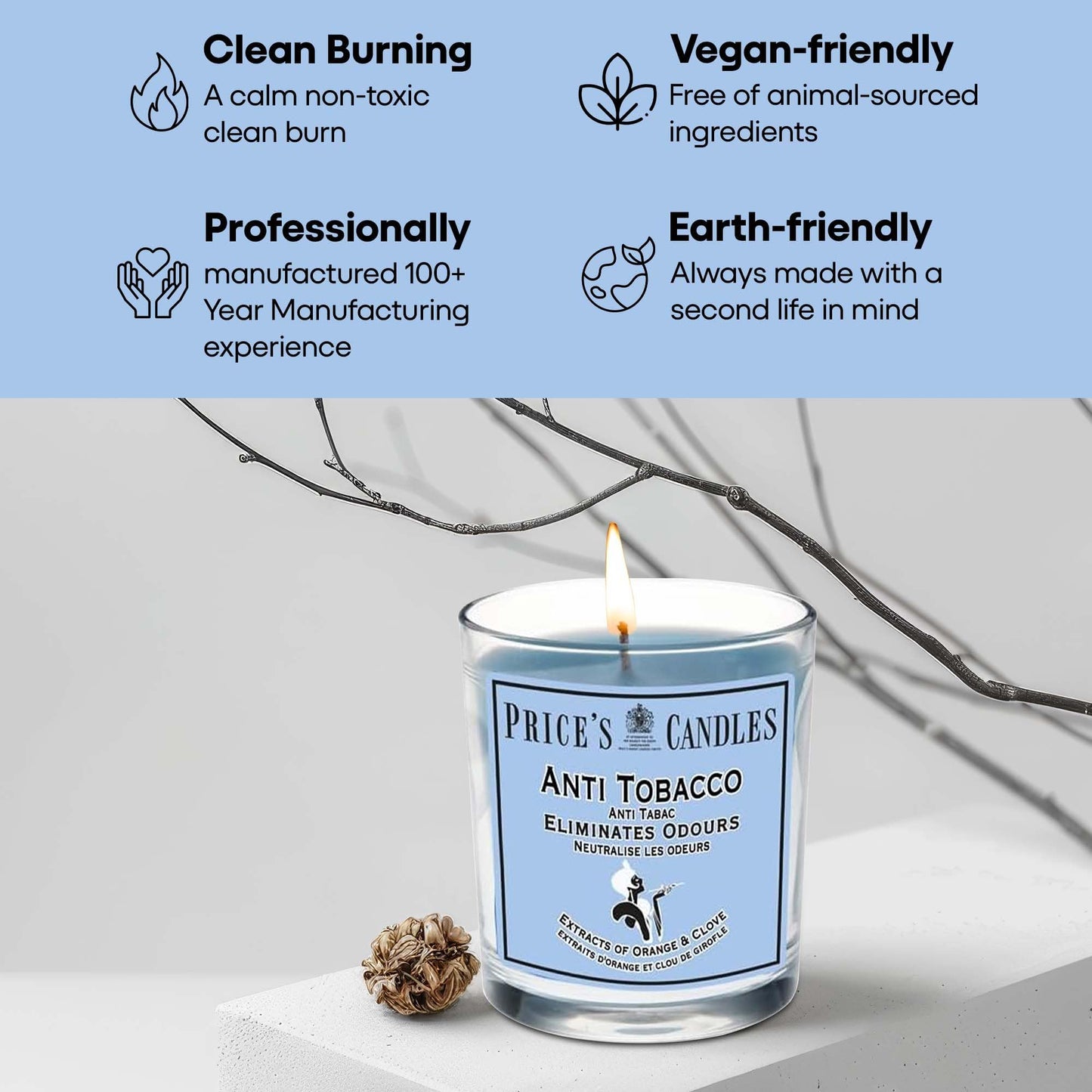 Price's - Household Pet Jar Candle - Odour Eliminating Candle - Made With Orange, Lemon & Thyme Extracts - Clean, Fresh, Quality Fragrance - Long Lasting Scent
