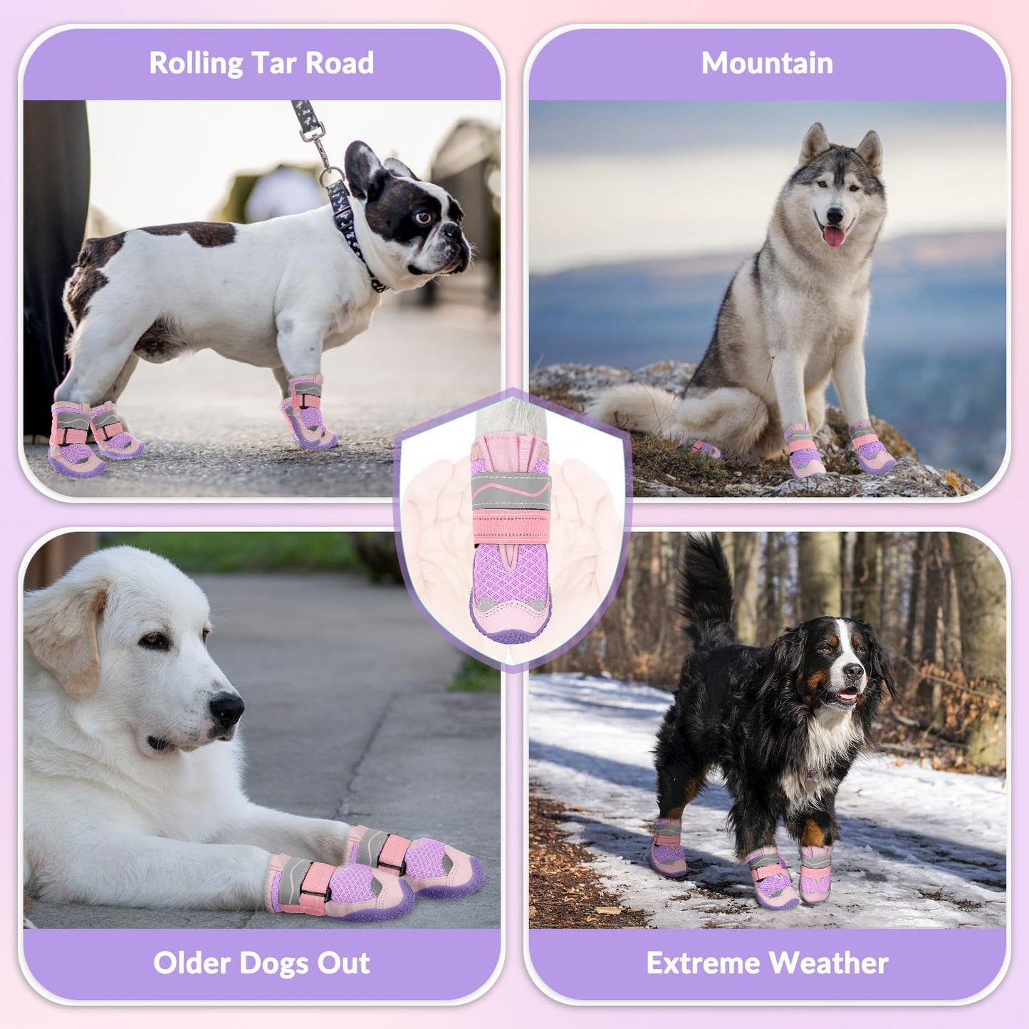 Eyein Dog Boots Paw Protector, Breathable Dog Boots for Injured Paws Waterproof, Dual Adjustable Washable Non-Slip Dog Shoes for Walking, Reflective Dog Shoes for Small Medium Large Dogs(2pcs)