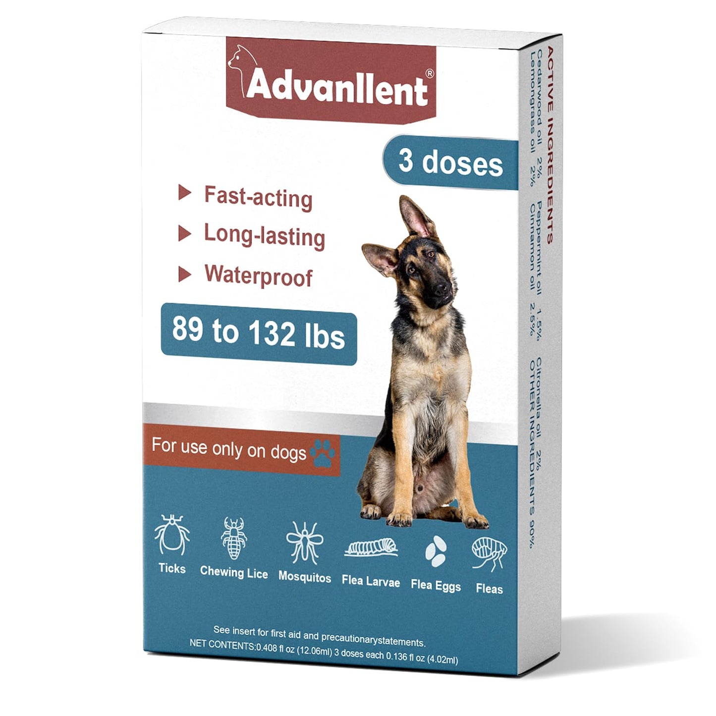 Natural Spot on Flea and Tick Treatment for Dogs, Flea and Tick Prevention for Dogs, Dog Flea Treatment, Fast Acting & Waterproof, 3 Pipettes (11-20kg Medium Dogs)
