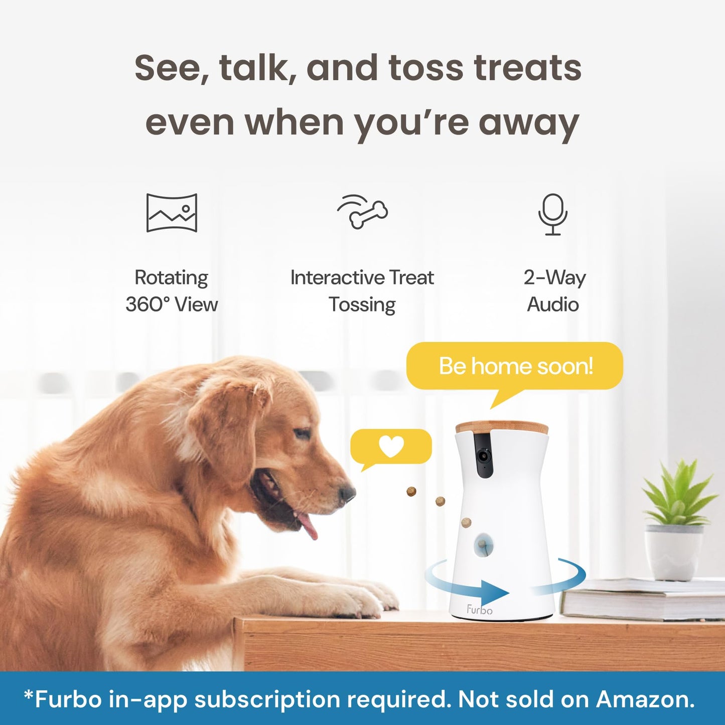 Furbo 360° Pet Camera w/Home Safety Package [PREMIUM W/SUBSCRPITION] Smart Pet Monitor w/App for Pet & Home, Rotating 360° View, Colour Night Vision, Auto-Tracking, Treat-toss, Barking, Smart Alert
