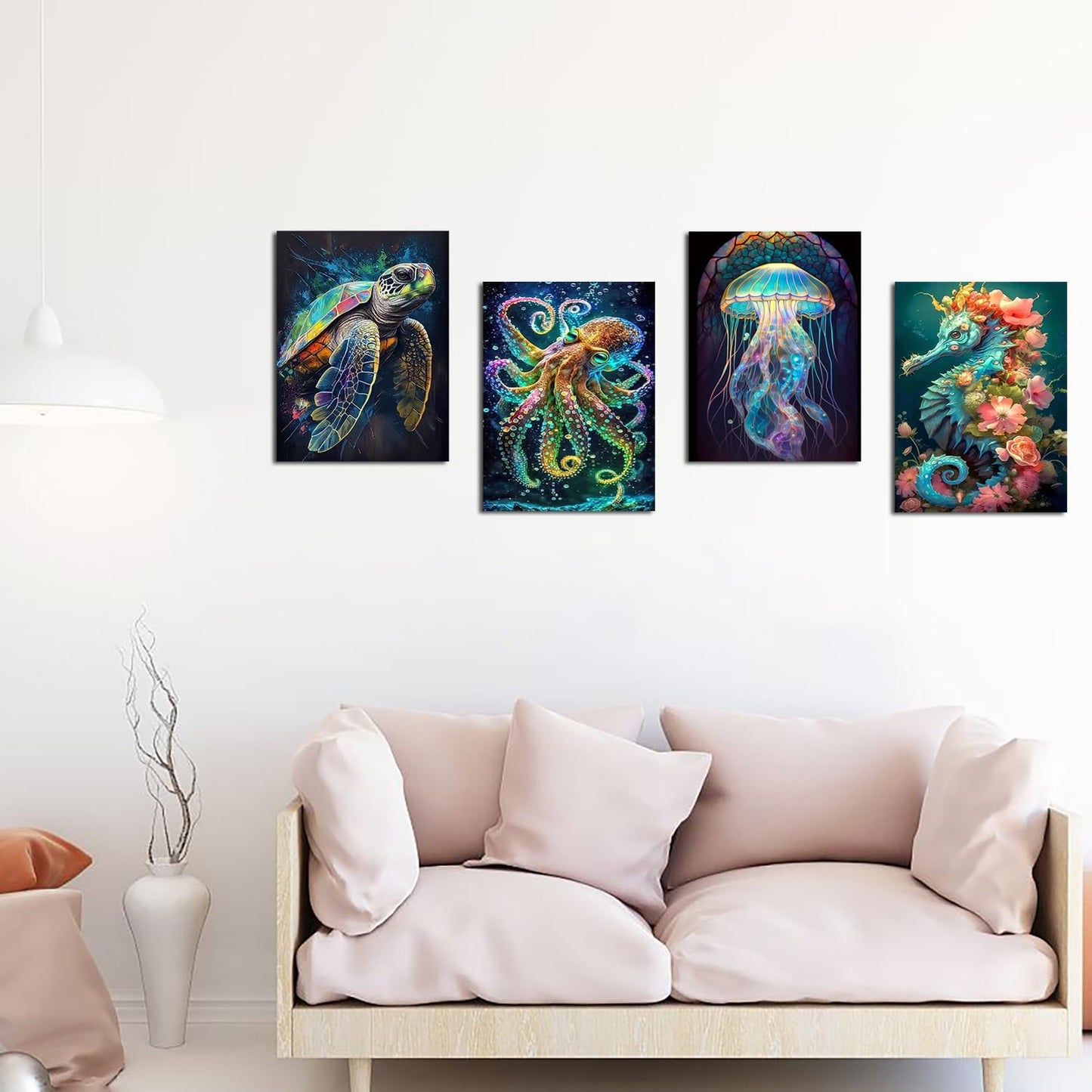 Muzagroo Art 5D Diamond Painting Kits for Adults, DIY Diamond Art Kits for Beginners, Turtle Diamond Dot Kits Gem Arts and Crafts for Living Room, Gem Painting Bedroom 4 PCS Wall Art