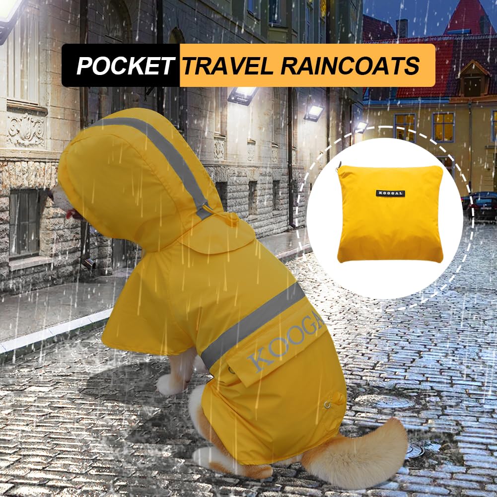 KOOGAL Waterproof Dog Raincoat with Hood Reflective Design with Leash Hole, Adjustable Reflective Jacket,Rain Poncho, Breathable and Lightweight, Suitable for Rainy Day Walking