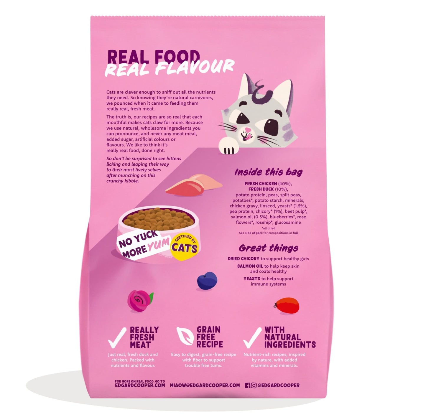 Edgard and Cooper Dry Cat Food Grain Free Adult Chicken 2kg - Natural, Fresh Meat for indoor or outdoor cats, Junk free, Healthy Ingredients, help support sensitive stomachs