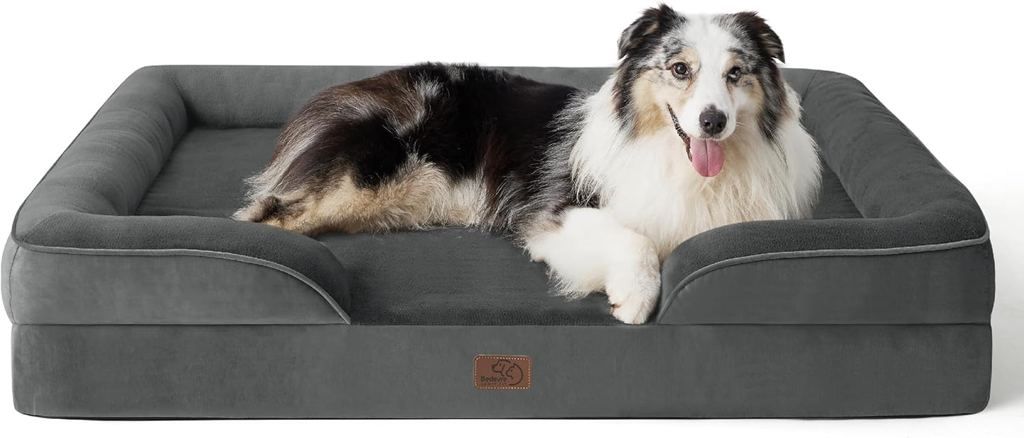 Bedsure Dog Sofa Bed Extra Large - Washable Orthopedic Dog Beds and Couch with Removable Flannel Zipper Cover, XL Plus Waterproof Human Dog Bed for Adults, Squre Pet Bed