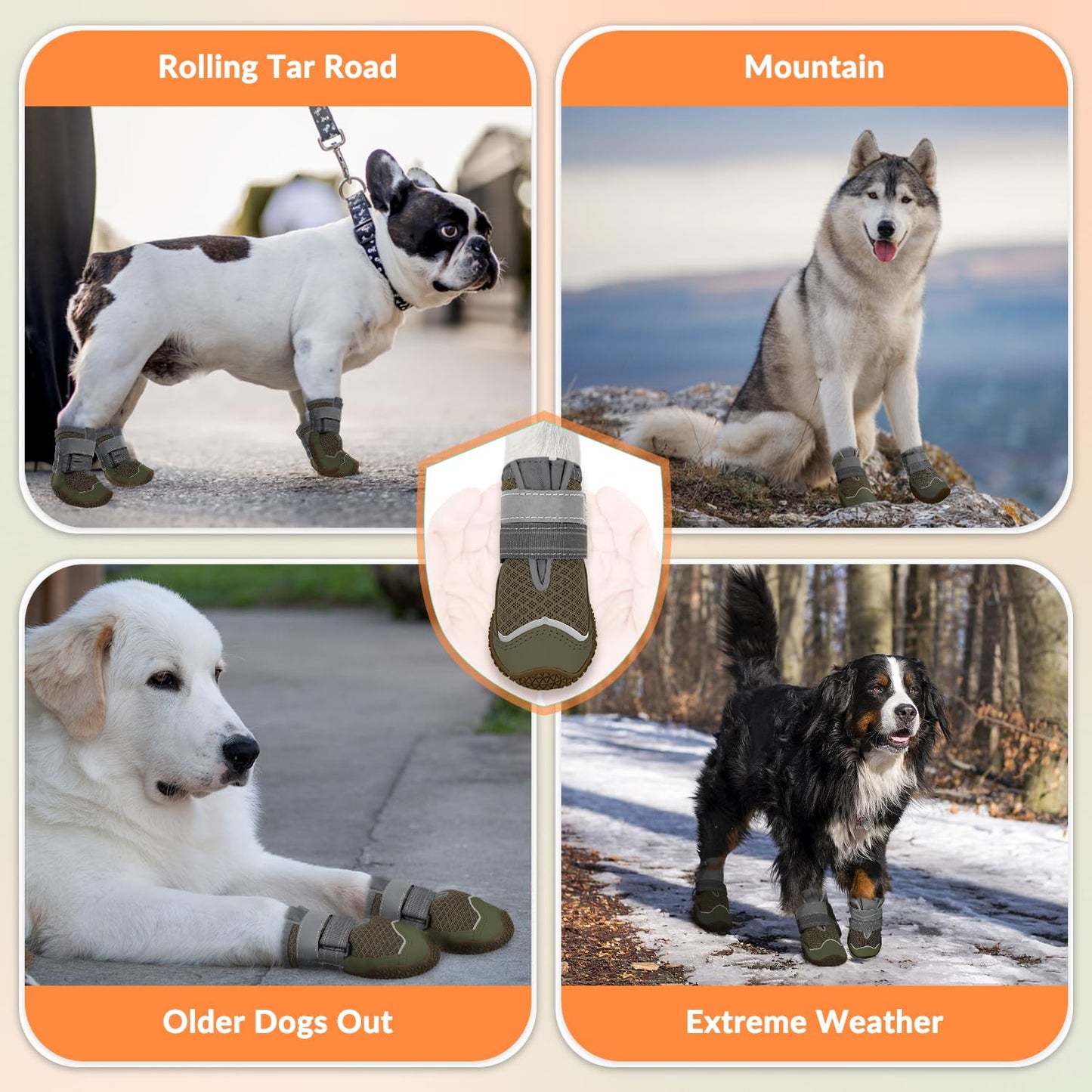 Eyein Dog Boots Paw Protector, Breathable Dog Boots for Injured Paws Waterproof, Dual Adjustable Washable Non-Slip Dog Shoes for Walking, Reflective Dog Shoes for Small Medium Large Dogs(2pcs)