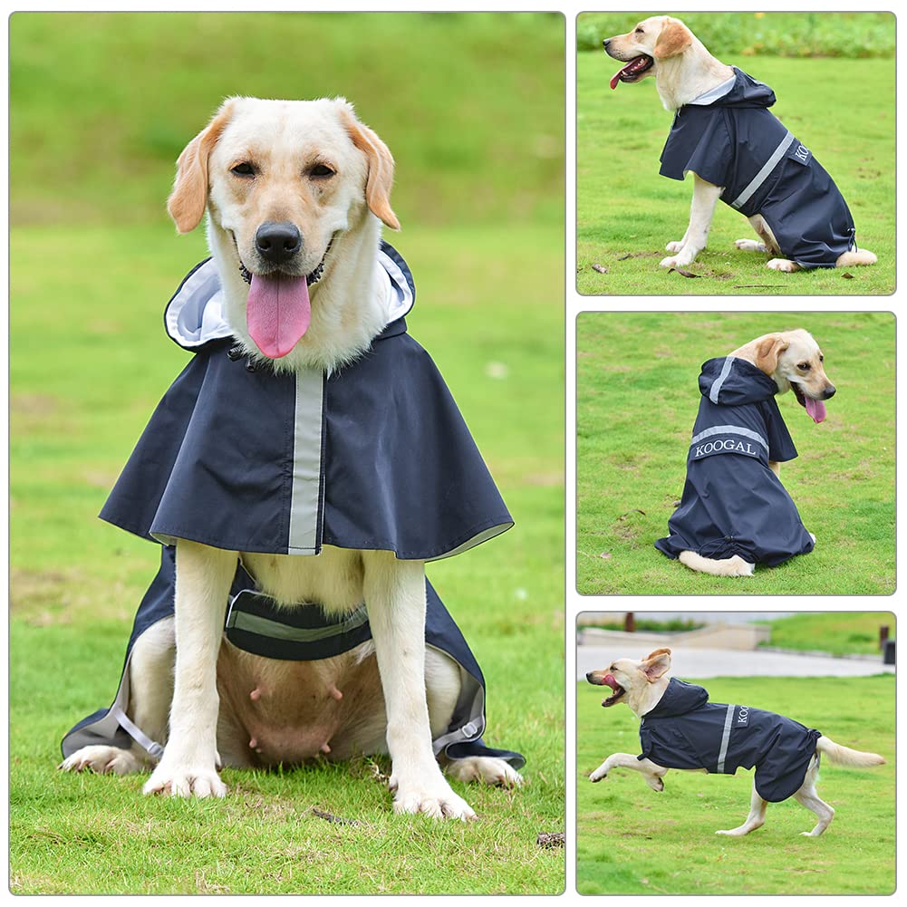 KOOGAL Waterproof Dog Raincoat with Hood Reflective Design with Leash Hole, Adjustable Reflective Jacket,Rain Poncho, Breathable and Lightweight, Suitable for Rainy Day Walking