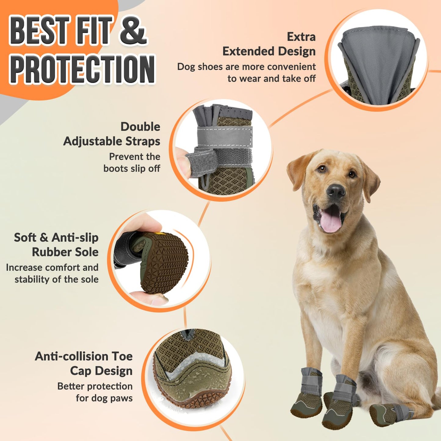 Eyein Dog Boots Paw Protector, Breathable Dog Boots for Injured Paws Waterproof, Dual Adjustable Washable Non-Slip Dog Shoes for Walking, Reflective Dog Shoes for Small Medium Large Dogs(2pcs)