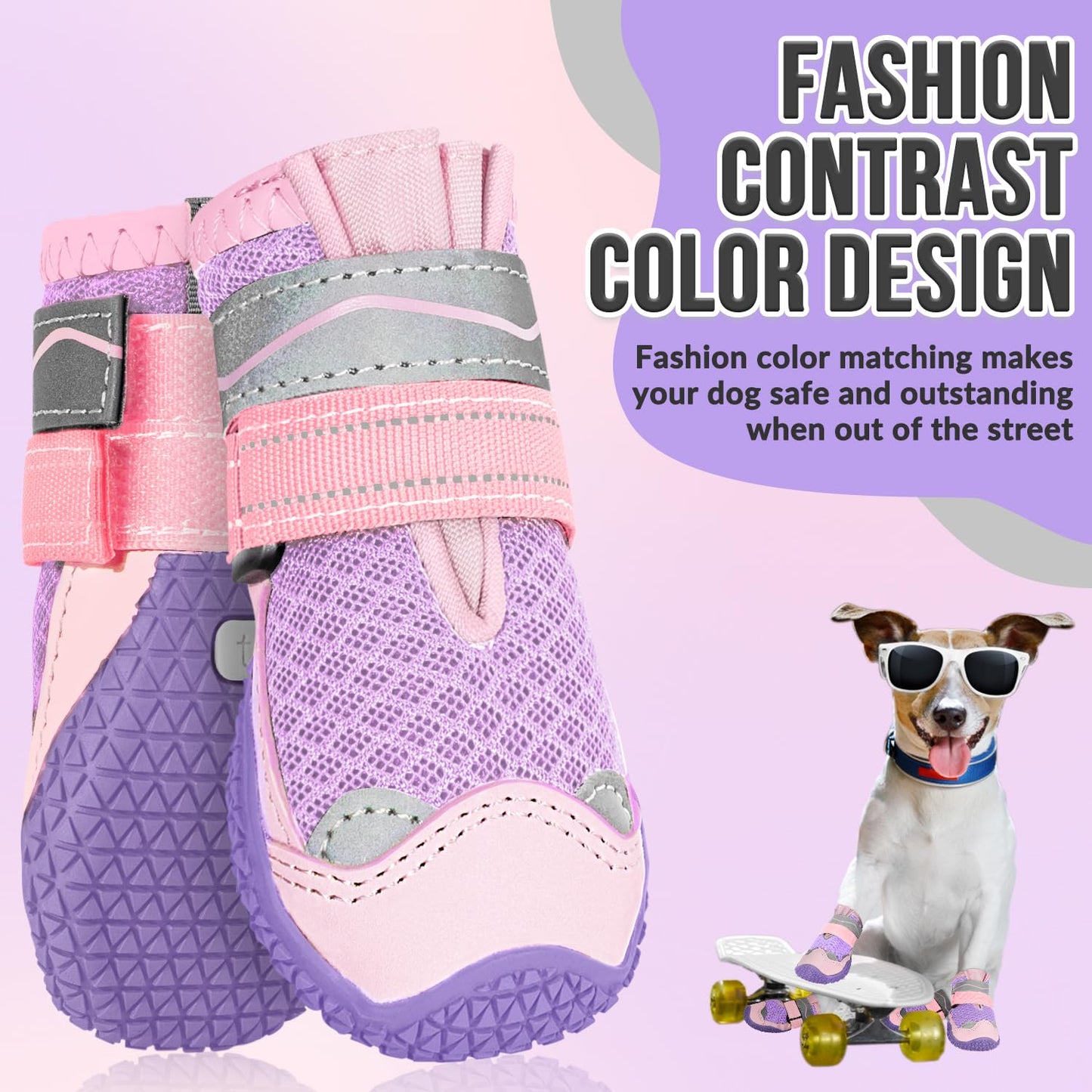Eyein Dog Boots Paw Protector, Breathable Dog Boots for Injured Paws Waterproof, Dual Adjustable Washable Non-Slip Dog Shoes for Walking, Reflective Dog Shoes for Small Medium Large Dogs(2pcs)