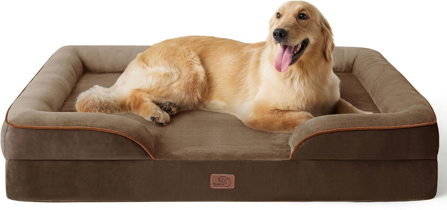 Bedsure Dog Sofa Bed Extra Large - Washable Orthopedic Dog Beds and Couch with Removable Flannel Zipper Cover, XL Plus Waterproof Human Dog Bed for Adults, Squre Pet Bed