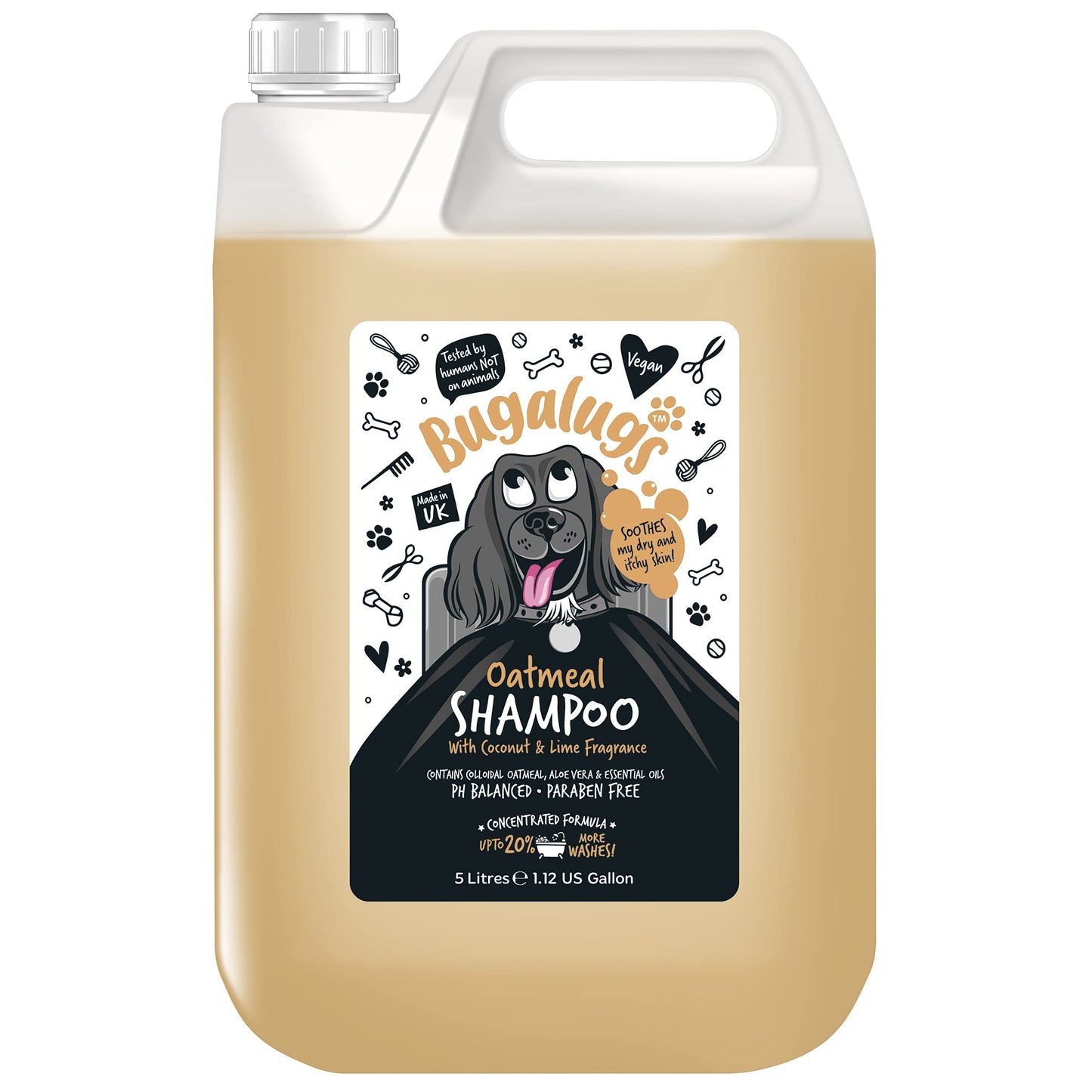 BUGALUGS Itchy Dog Shampoo with Oatmeal & Aloe Vera Dog professional Vegan dog grooming products for smelly dogs with fragrance can use as puppy shampoo (500ml)
