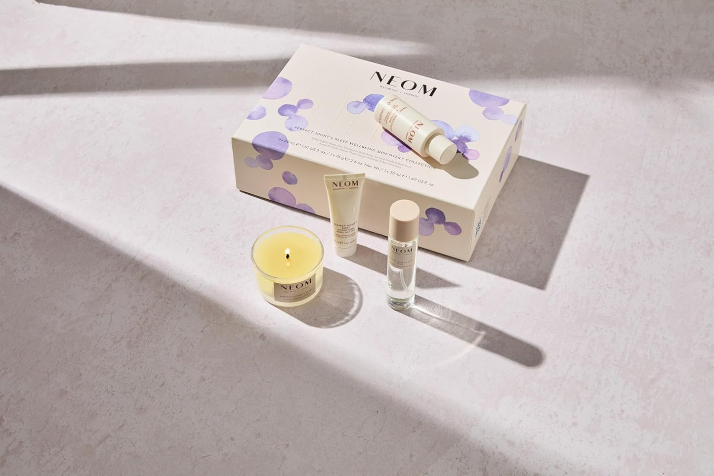 NEOM Perfect Night's Sleep Wellbeing Discovery Collection 30ml | Perfect Night's Sleep Pillow Mist, Magnesium Body Butter, Bath Foam & Travel Candle I Gift  No