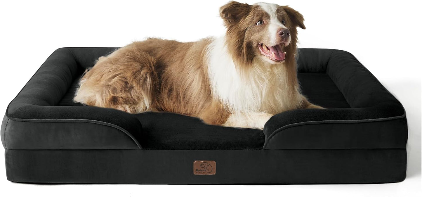 Bedsure Dog Sofa Bed Extra Large - Washable Orthopedic Dog Beds and Couch with Removable Flannel Zipper Cover, XL Plus Waterproof Human Dog Bed for Adults, Squre Pet Bed
