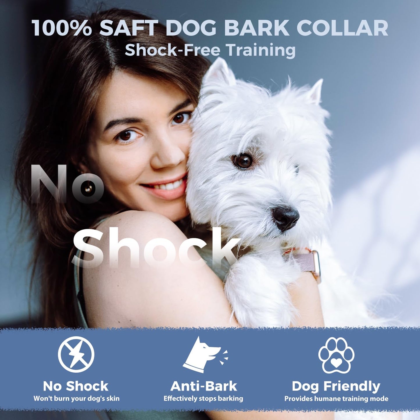 Anti Bark Collar for Dogs, No Shock Bark Collar, Beep & Vibration, 5 Adjustable Sensitivity, Rechargeable Dog Barking Collar, IP67 Waterproof - Bark Collars for Large Medium Small Dogs -Black