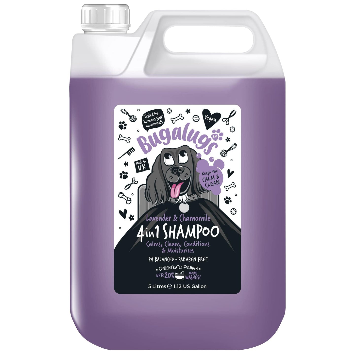 Bugalugs Lavender & Chamomile 4-in-1 Dog Shampoo and Conditioner - Professional Pet Grooming for Smelly Puppies - Vegan Formula (625ml)