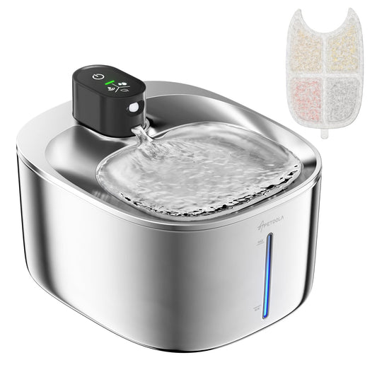 APETDOLA Stainless Steel Cat Water Fountain, 135 fl oz/4L Wireless Cat Fountain for Drinking, Automatic Water Fountain Cats Bowl for Pets and Dogs (white, 1 filter)