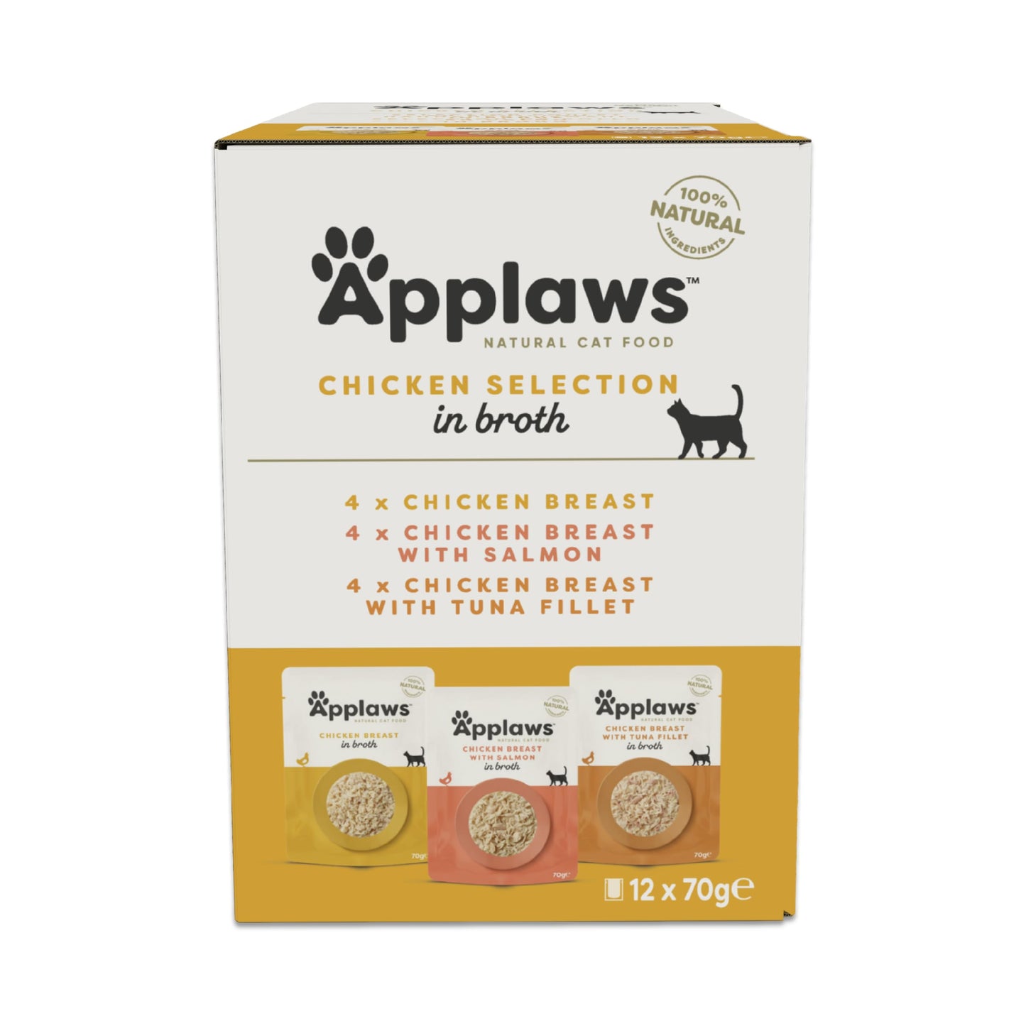 Applaws 100% Natural Wet Cat Food, Pouch Multipack Chicken Selection in Broth, 70 g (12 x 70 g Pouches)
