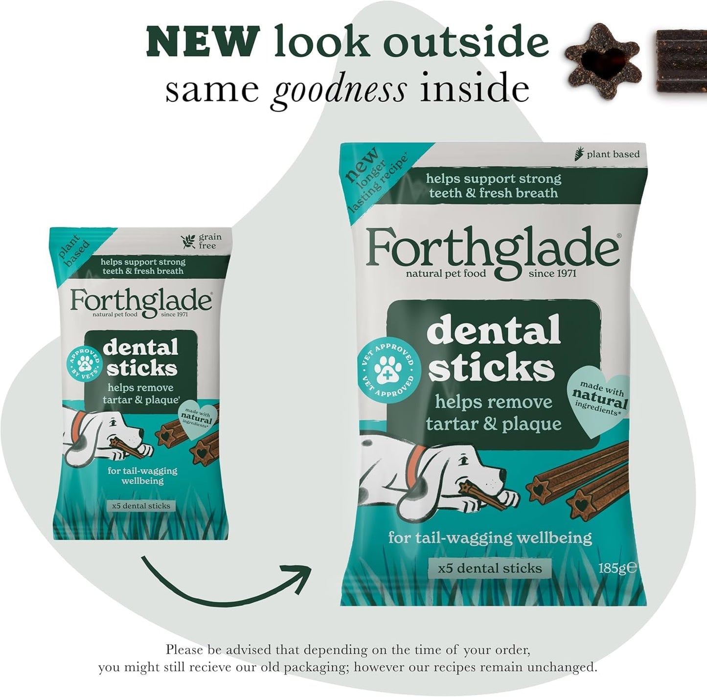 Forthglade Natural Dog Dental Sticks (20 Sticks) - Plant-Based & Grain Free Dog Treats, Dental Chews for Fresh Breath, Removes Plaque and Tartar, Resealable Bags