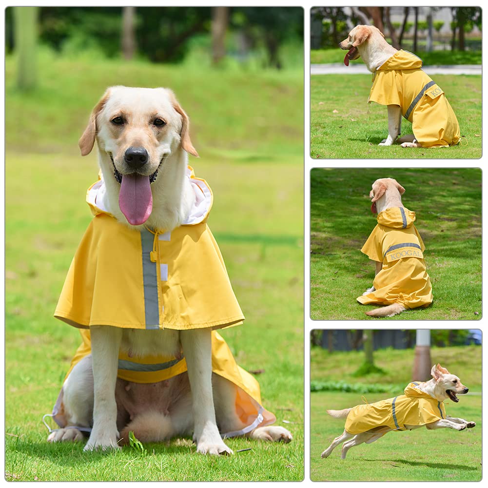 KOOGAL Waterproof Dog Raincoat with Hood Reflective Design with Leash Hole, Adjustable Reflective Jacket,Rain Poncho, Breathable and Lightweight, Suitable for Rainy Day Walking