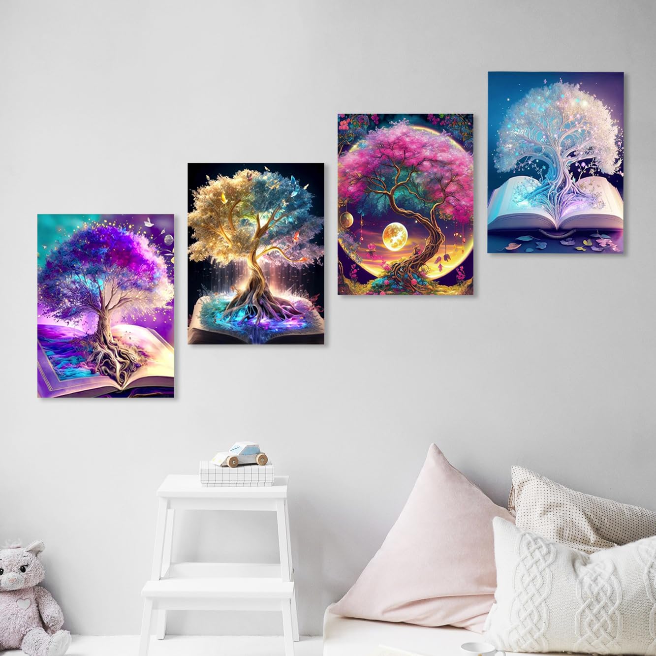 Muzagroo Art 5D Diamond Painting Kits for Adults, DIY Diamond Art Kits for Beginners, Turtle Diamond Dot Kits Gem Arts and Crafts for Living Room, Gem Painting Bedroom 4 PCS Wall Art