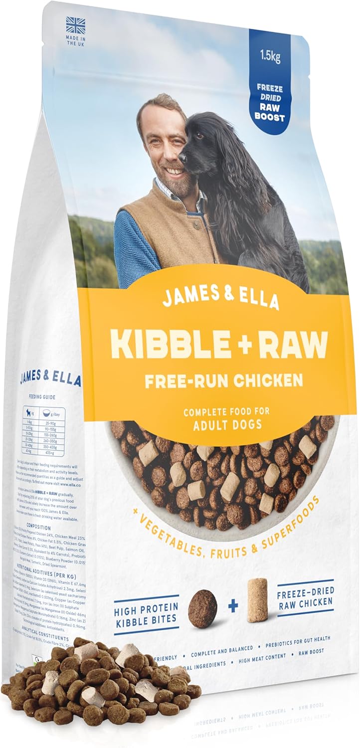 James & Ella Kibble + Raw Dog Food - Grass Fed Beef (1.5kg) ❘ Nutritious High Protein Kibble Combined with Freeze-Dried Raw Meat Nuggets, Contains Essential Oils & Minerals, Grain & Gluten Free