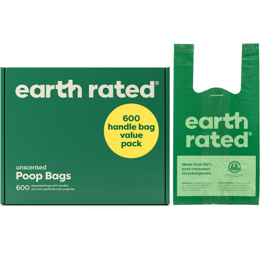 Earth Rated Dog Poop Bags with Tie Handles on Refill Rolls, Extra Wide, Easy-Tie Opening, Guaranteed Leak-Proof, Unscented, 105 Count