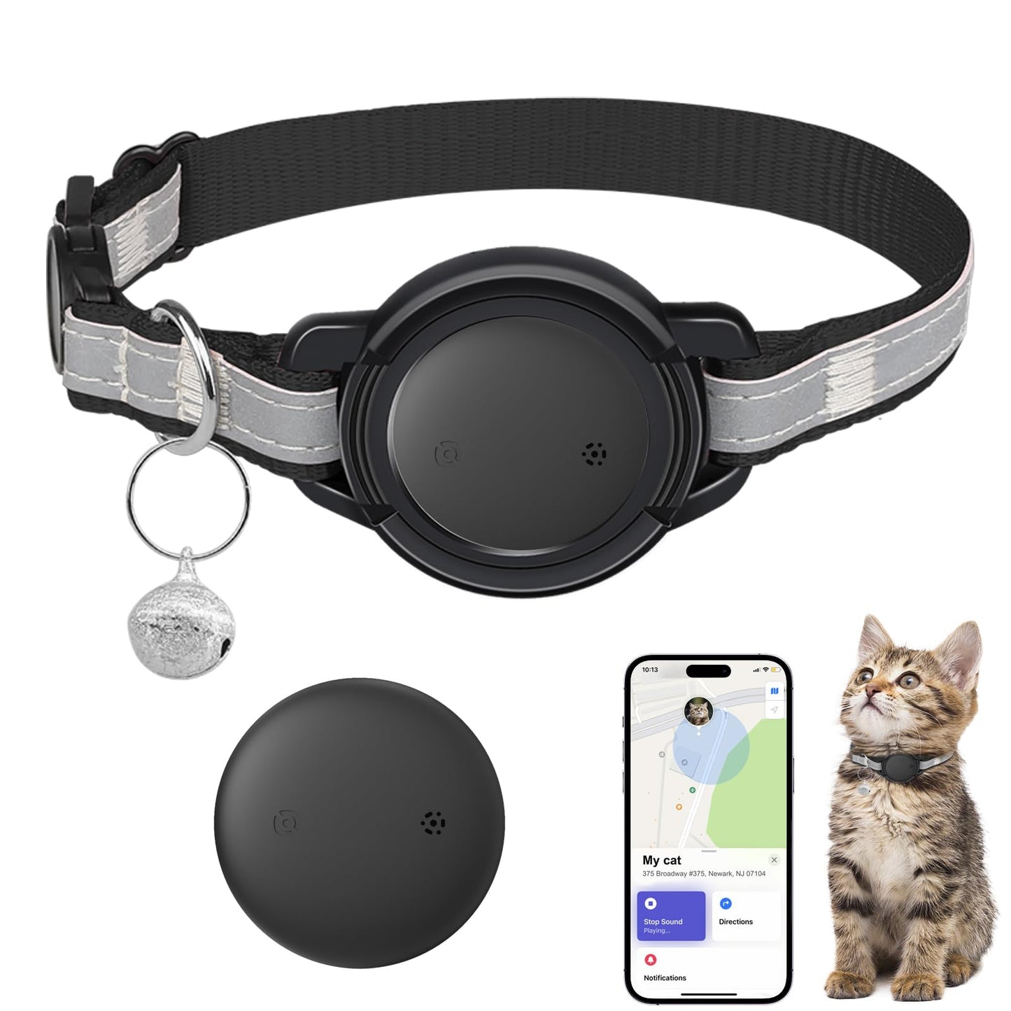 Cat Tracker - Real Time GPS Tracker for Cats - No Monthly Fee - Works with Apple Find My (Only iOS) - Elastic Cat Collar - GPS Tracking Device Cats Collar(1 Pack)
