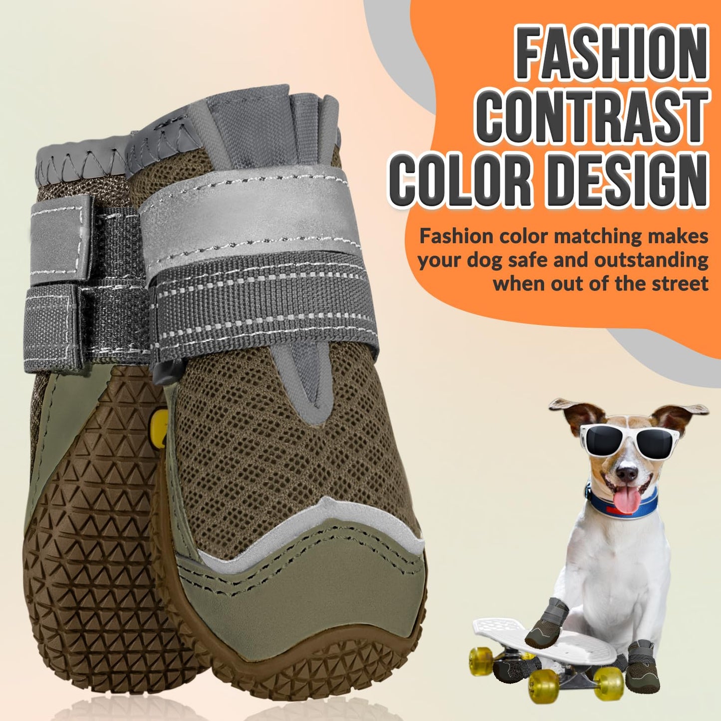 Eyein Dog Boots Paw Protector, Breathable Dog Boots for Injured Paws Waterproof, Dual Adjustable Washable Non-Slip Dog Shoes for Walking, Reflective Dog Shoes for Small Medium Large Dogs(2pcs)