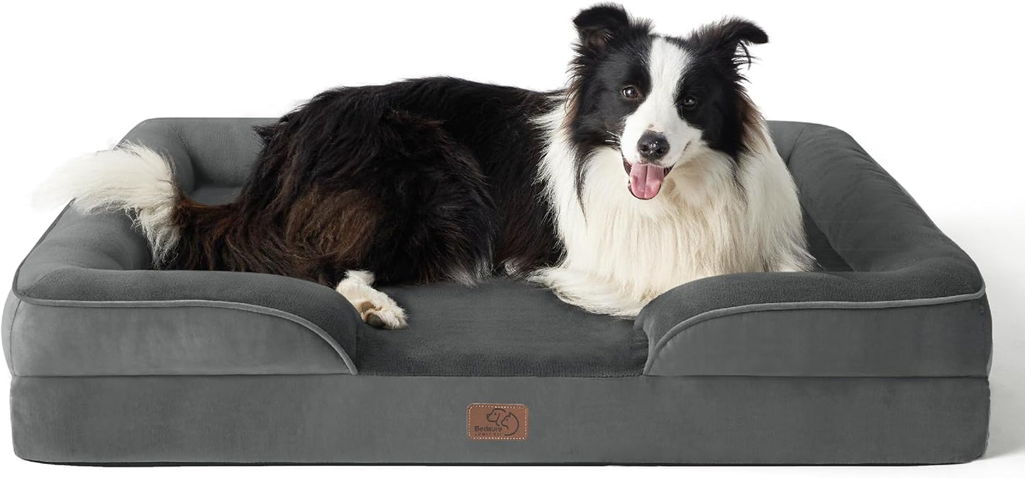 Bedsure Dog Sofa Bed Extra Large - Washable Orthopedic Dog Beds and Couch with Removable Flannel Zipper Cover, XL Plus Waterproof Human Dog Bed for Adults, Squre Pet Bed