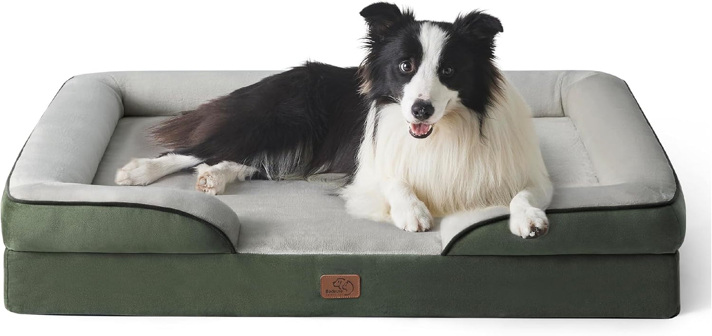 Bedsure Dog Sofa Bed Extra Large - Washable Orthopedic Dog Beds and Couch with Removable Flannel Zipper Cover, XL Plus Waterproof Human Dog Bed for Adults, Squre Pet Bed