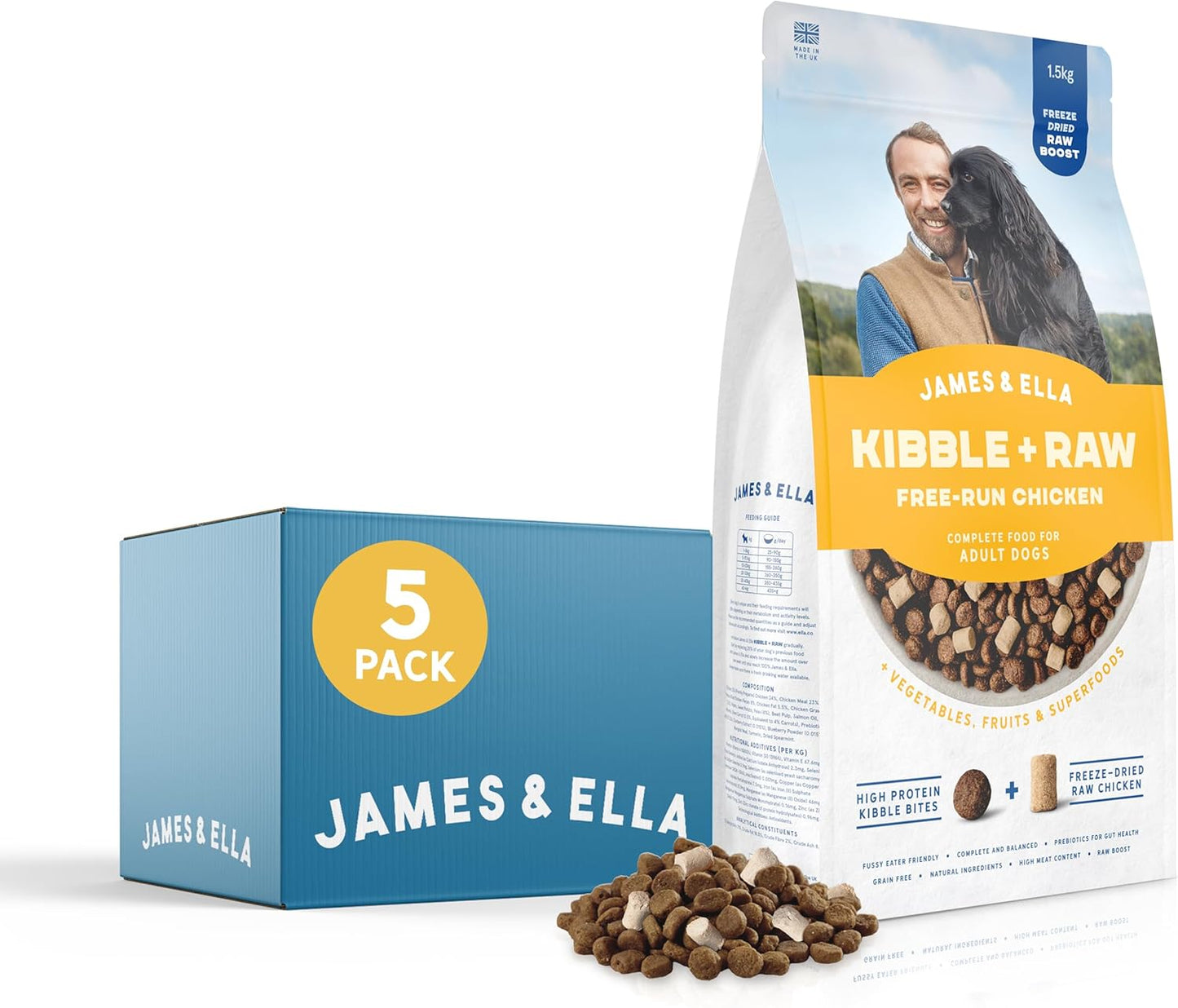 James & Ella Kibble + Raw Dog Food - Grass Fed Beef (1.5kg) ❘ Nutritious High Protein Kibble Combined with Freeze-Dried Raw Meat Nuggets, Contains Essential Oils & Minerals, Grain & Gluten Free