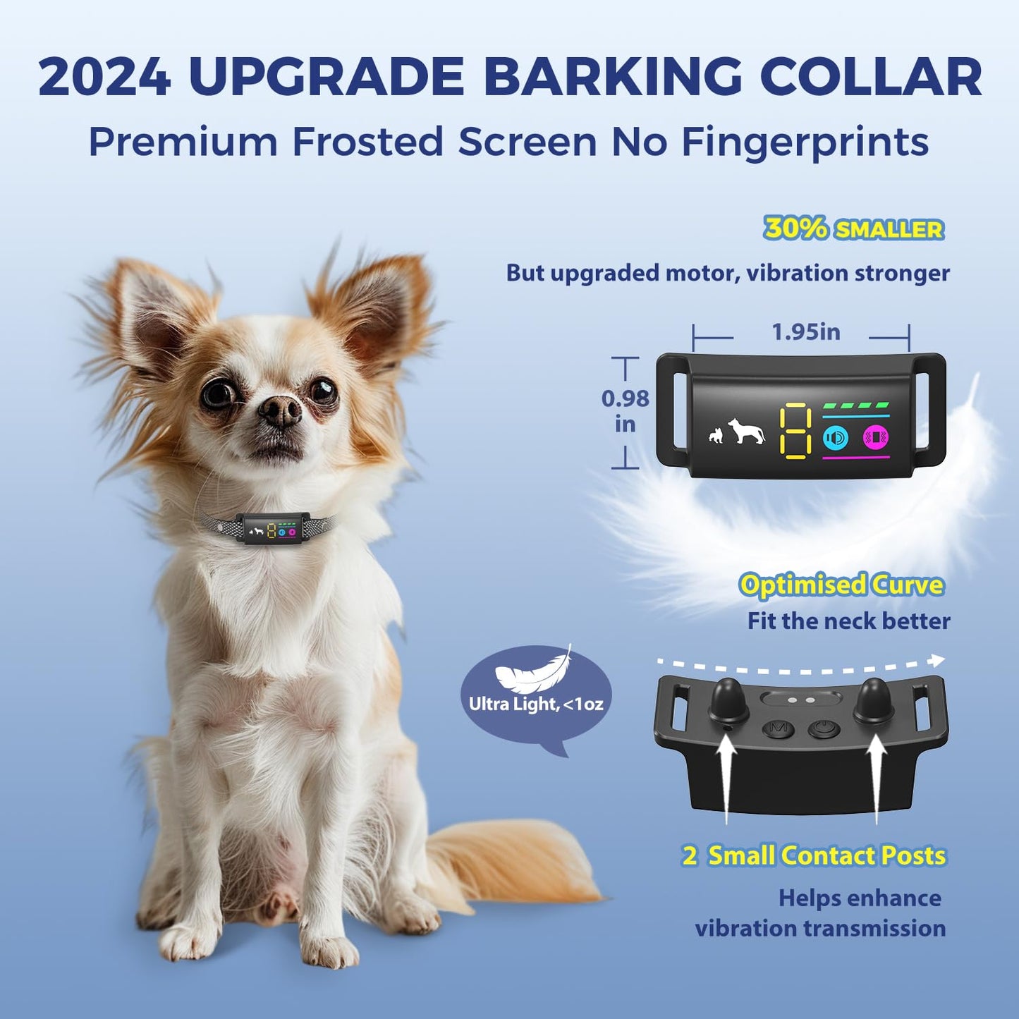 Anti Bark Collar for Dogs, No Shock Bark Collar, Beep & Vibration, 5 Adjustable Sensitivity, Rechargeable Dog Barking Collar, IP67 Waterproof - Bark Collars for Large Medium Small Dogs -Black