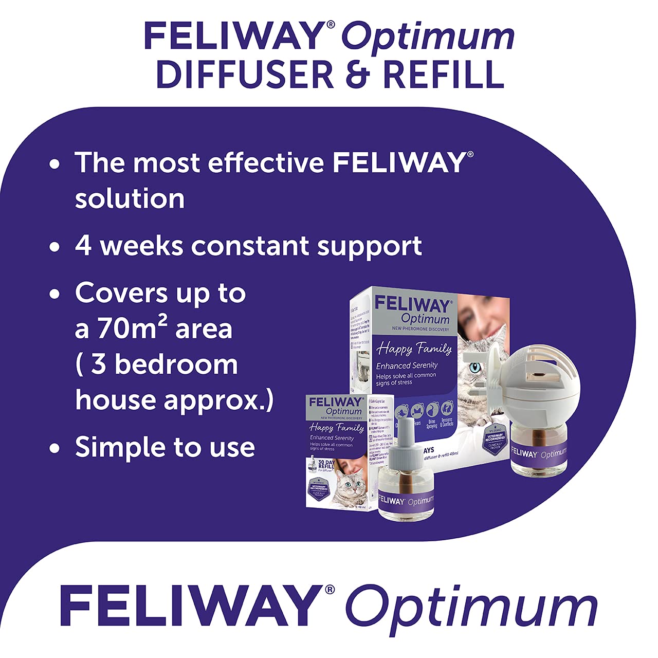 FELIWAY Optimum 30 Day Cat Calming Odourless Plug In Pheromone Diffuser Starter Kit, 48ml - Helps Solve Signs of Stress in Cats & Kittens, Veterinary Recommended, Drug-free, Clinically Proven