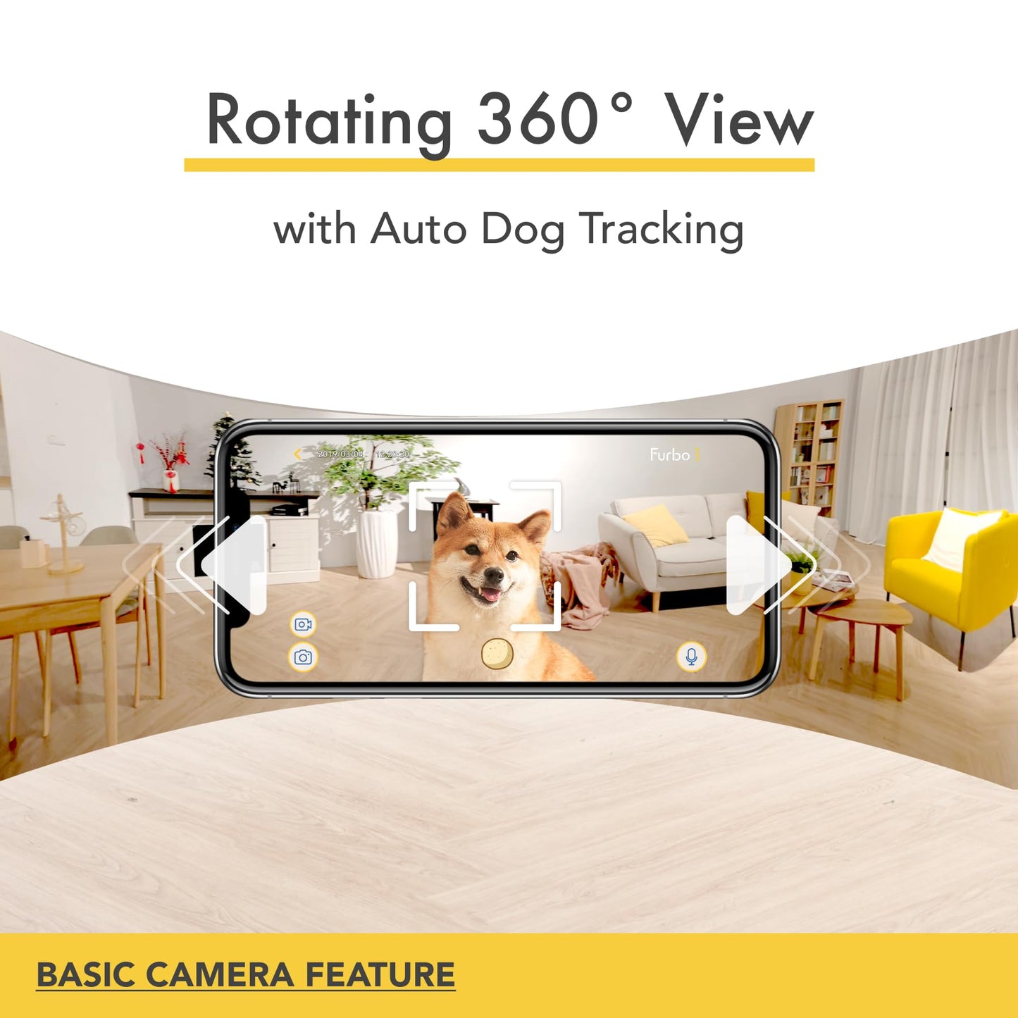 Furbo 360° Dog Camera w/Home Safety Package [PREMIUM W/SUBSCRPITION] Smart Pet Monitor w/App for Dog & Home, Rotating 360° View, Colour Night Vision, Auto-Tracking, Treat-toss, Barking, Smart Alert