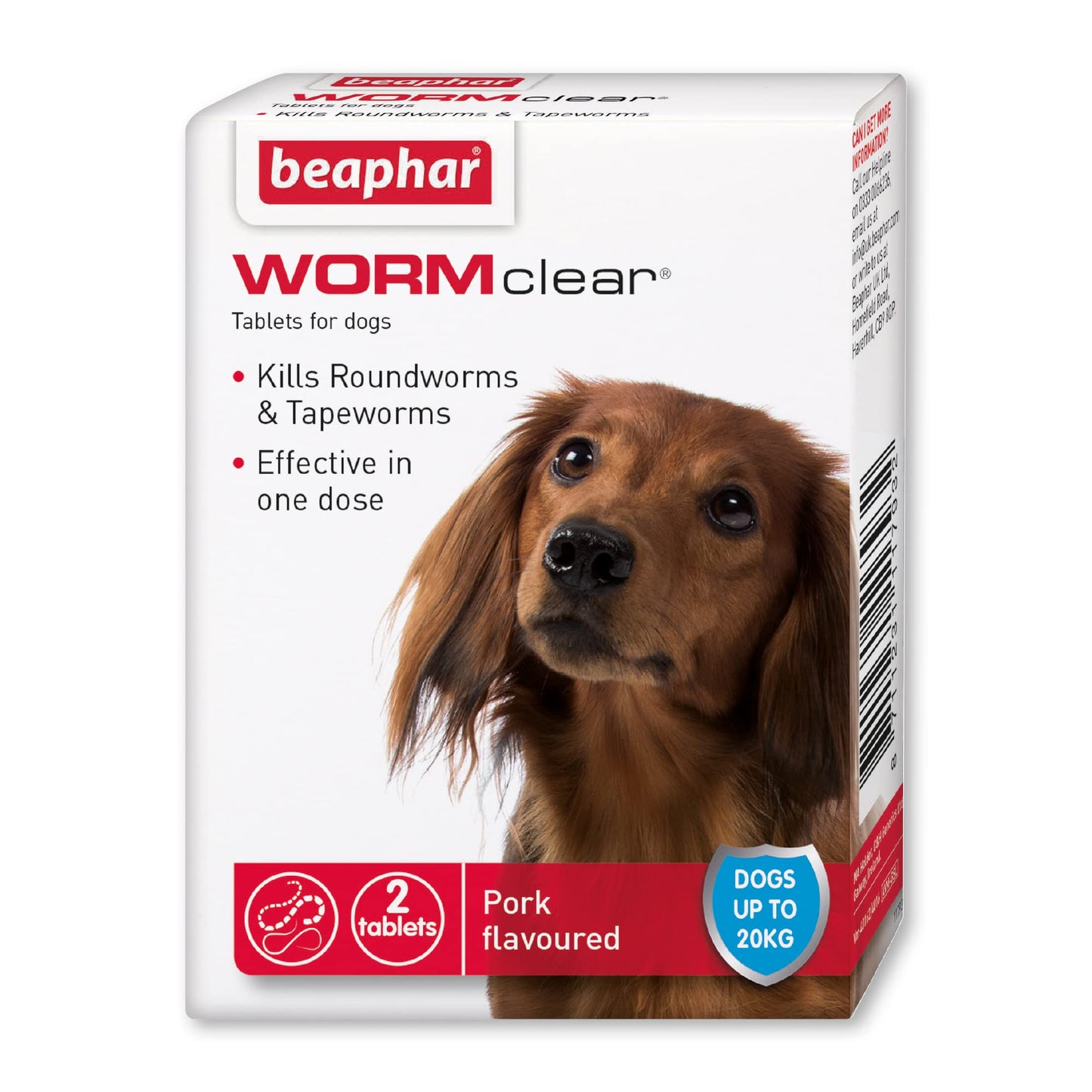 Beaphar | WORMclear® Tablets for Dogs up to 40kg | Kills All Common UK Intestinal Worms (Roundworms & Tapeworms) | Vet Strength Treatment | Pork-flavoured | 4 tablets