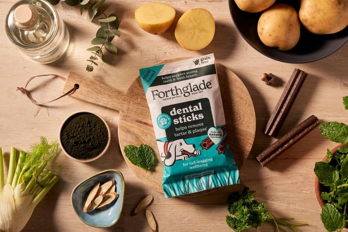 Forthglade Natural Dog Dental Sticks (20 Sticks) - Plant-Based & Grain Free Dog Treats, Dental Chews for Fresh Breath, Removes Plaque and Tartar, Resealable Bags