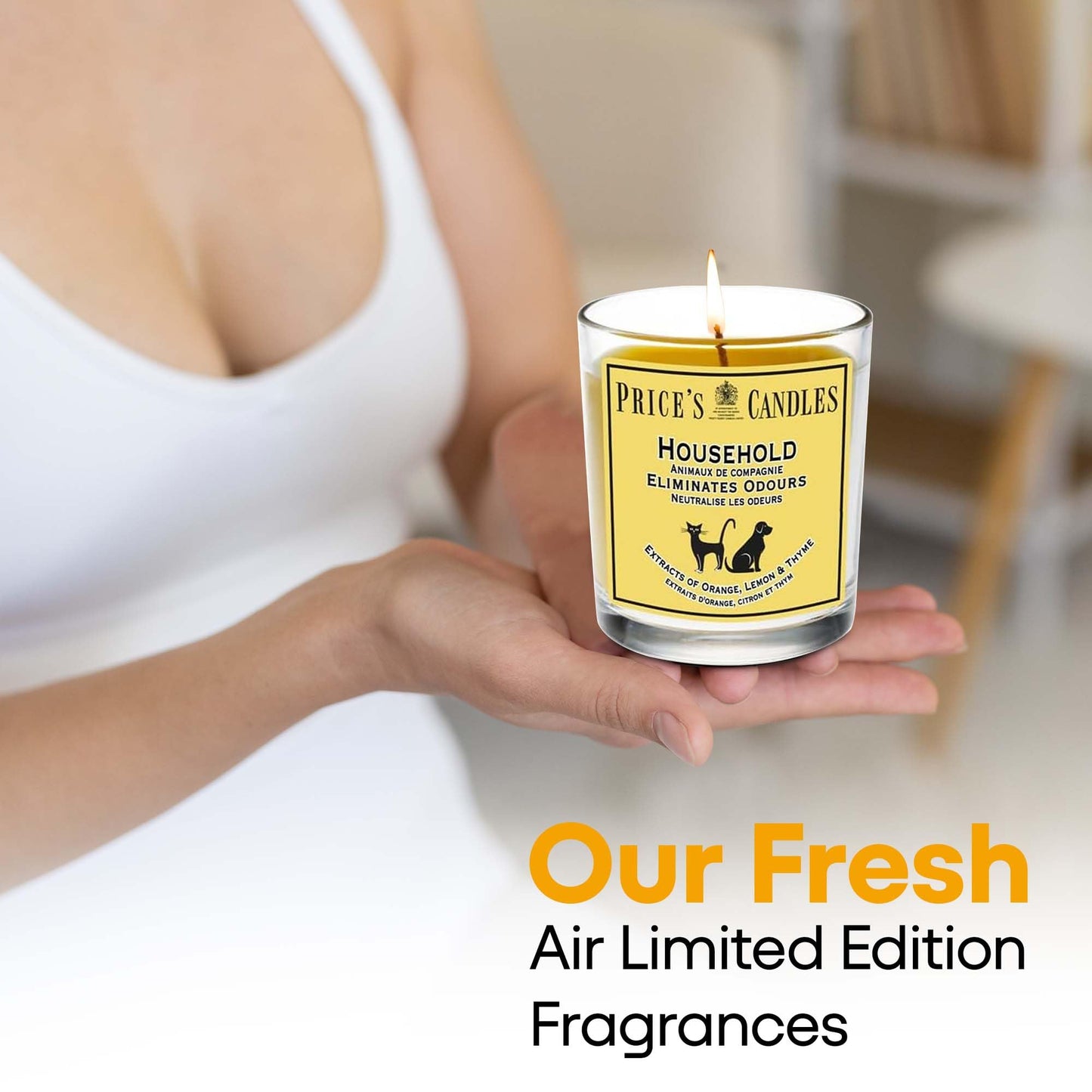 Price's - Household Pet Jar Candle - Odour Eliminating Candle - Made With Orange, Lemon & Thyme Extracts - Clean, Fresh, Quality Fragrance - Long Lasting Scent