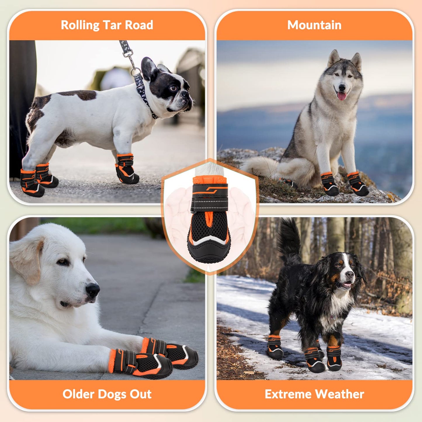 Eyein Dog Boots Paw Protector, Breathable Dog Boots for Injured Paws Waterproof, Dual Adjustable Washable Non-Slip Dog Shoes for Walking, Reflective Dog Shoes for Small Medium Large Dogs(2pcs)