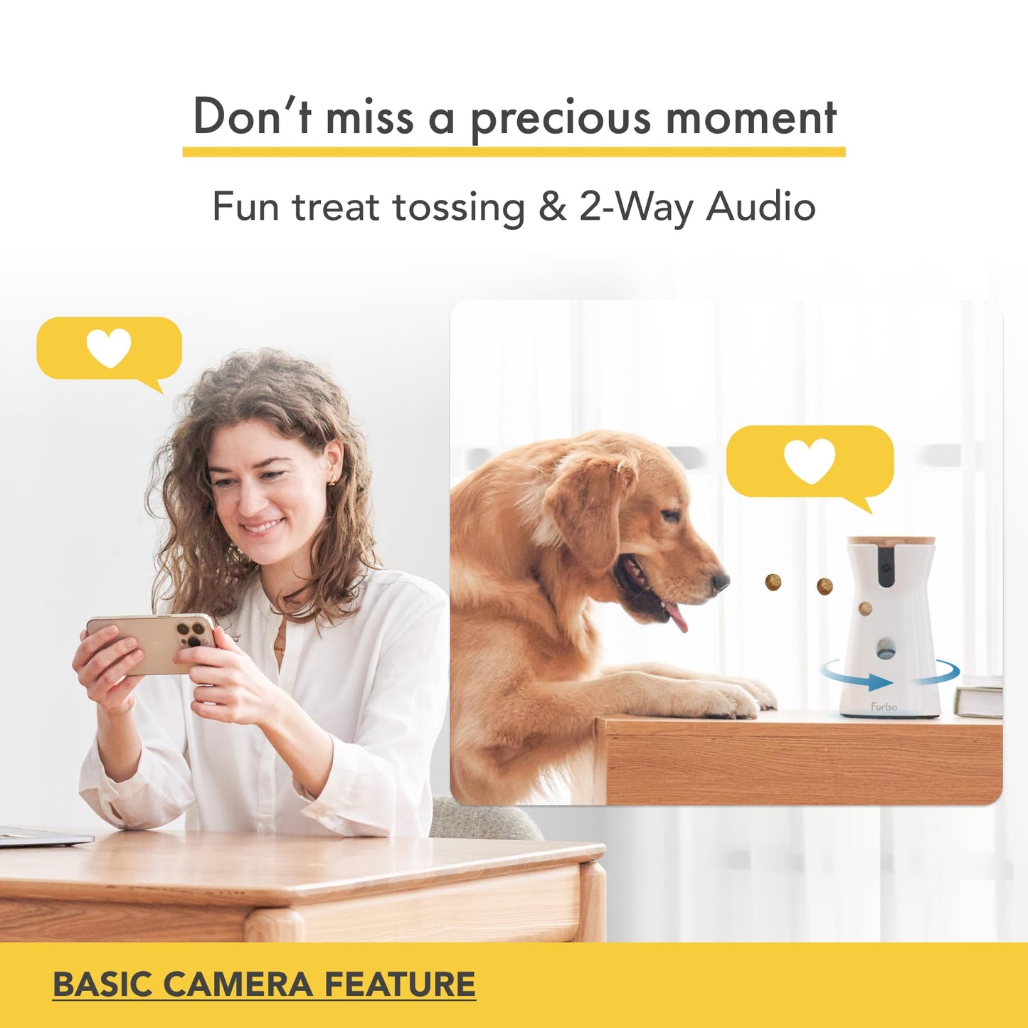 Furbo 360° Dog Camera w/Home Safety Package [PREMIUM W/SUBSCRPITION] Smart Pet Monitor w/App for Dog & Home, Rotating 360° View, Colour Night Vision, Auto-Tracking, Treat-toss, Barking, Smart Alert