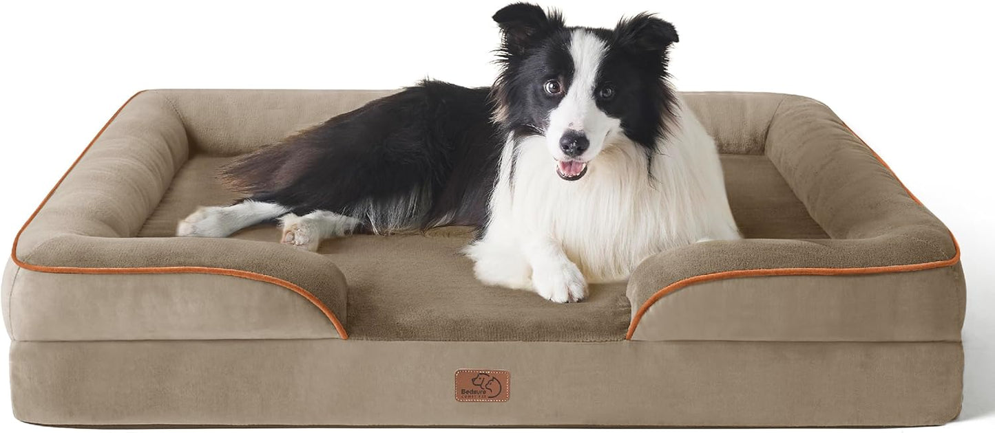 Bedsure Dog Sofa Bed Extra Large - Washable Orthopedic Dog Beds and Couch with Removable Flannel Zipper Cover, XL Plus Waterproof Human Dog Bed for Adults, Squre Pet Bed
