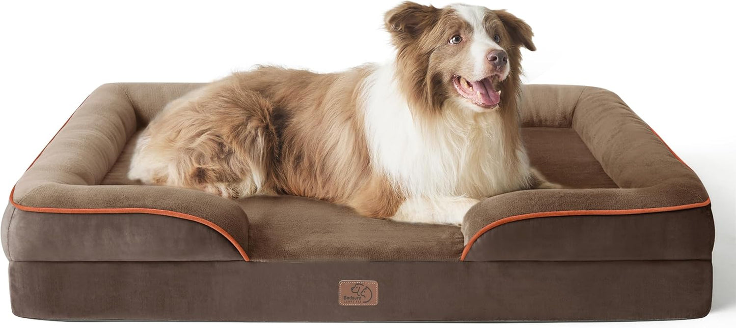 Bedsure Dog Sofa Bed Extra Large - Washable Orthopedic Dog Beds and Couch with Removable Flannel Zipper Cover, XL Plus Waterproof Human Dog Bed for Adults, Squre Pet Bed