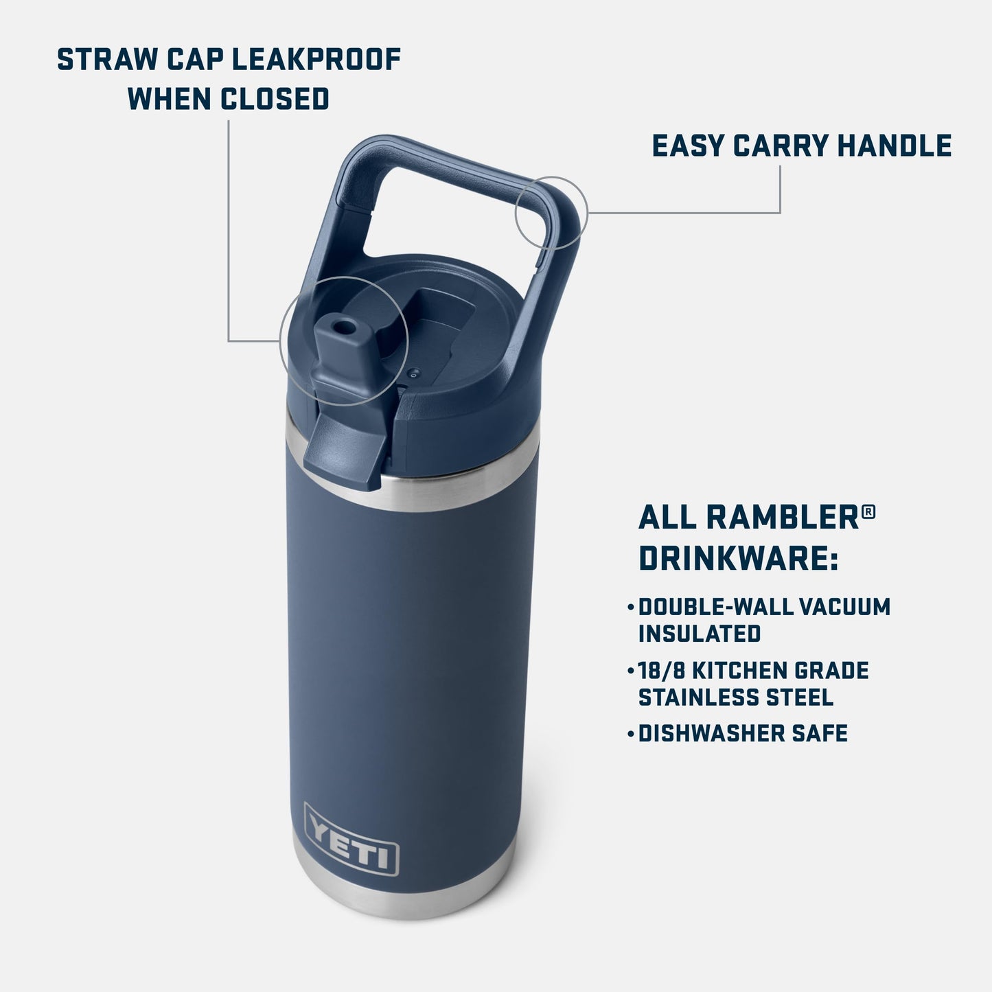 YETI Rambler C Straw Bottle, Stainless Steel Vacuum Insulated Bottle with Straw Cap, 18 oz (532 ml)