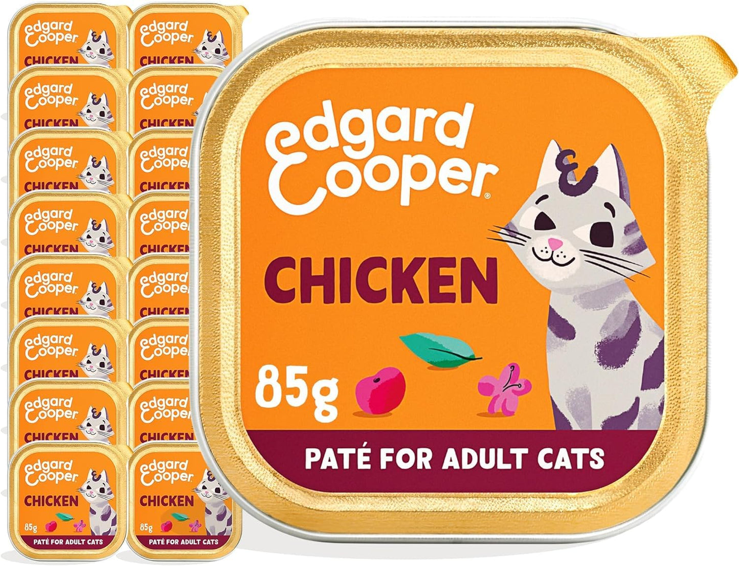 Edgard Cooper Grain Free Wet Cat Food Pate for Adult Cats (Salmon&Chicken 16 x 85g), Natural Cat Food in Cup for Sterilized or Active Cats, Fresh Meat, No Added Sugar