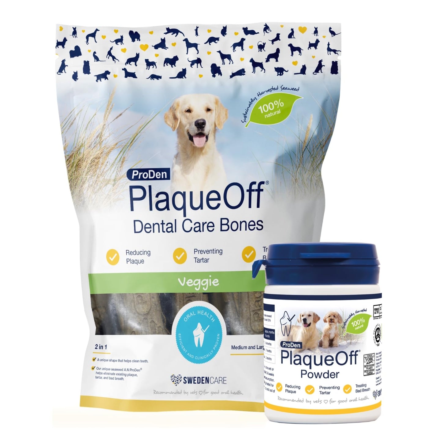 ProDen PlaqueOff Powder for Dogs & Cats, Tartar & Bad Breath Remover with 100% Natural Teeth Plaque Remover 180 g